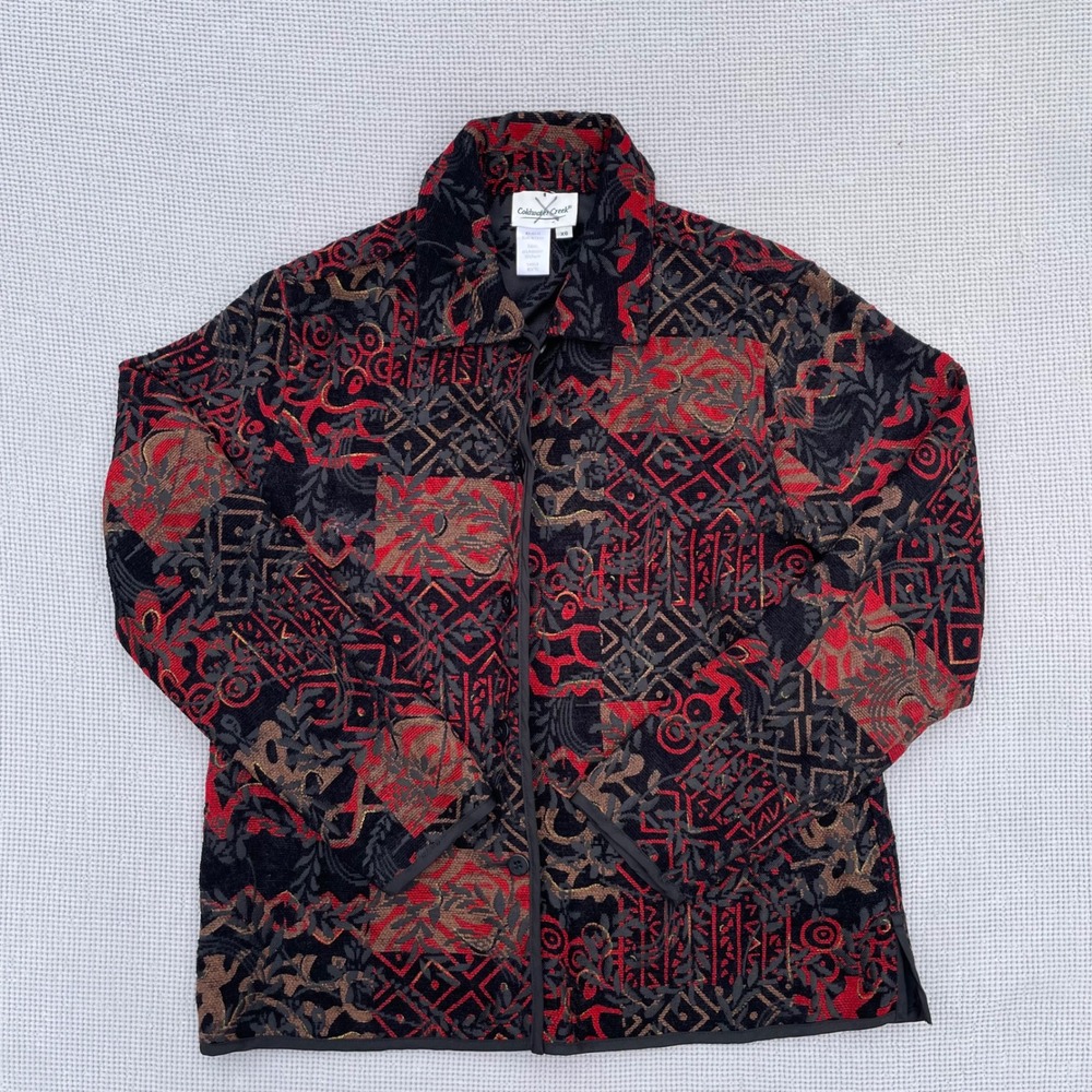 Coldwater Creek Tapestry Jacket Women's XS Black Red Geometric Boho